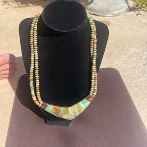 Jay King DTR Hammered Copper Double Strand Turquoise Pendant Necklace 18"